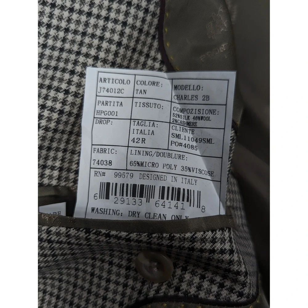 Pronto Moda Silk Wool Cashmere Houndstooth Plaid‎ Mens Blazer Size 42R